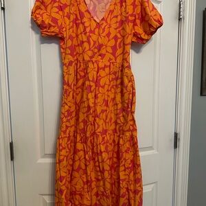 J. Crew Orange and Pink Puff Sleeve Sundress